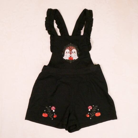 Hot Topic Pants - Hot Topic Black Embroidered Ghost Pinafore Romper Size M Pumpkins Whimsygoth